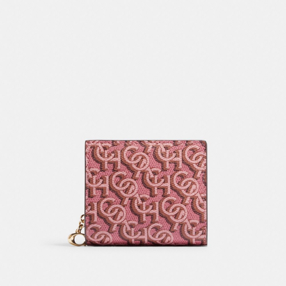 COACH CF522 Snap Wallet With Signature Monogram Print Gold/Rouge