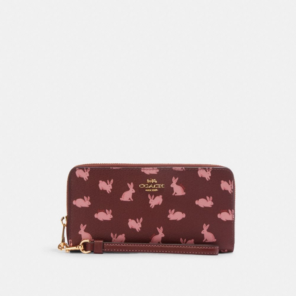 Lunar New Year Long Zip Around Wallet With Rabbit Print - CF525 - Gold/Wine Multi