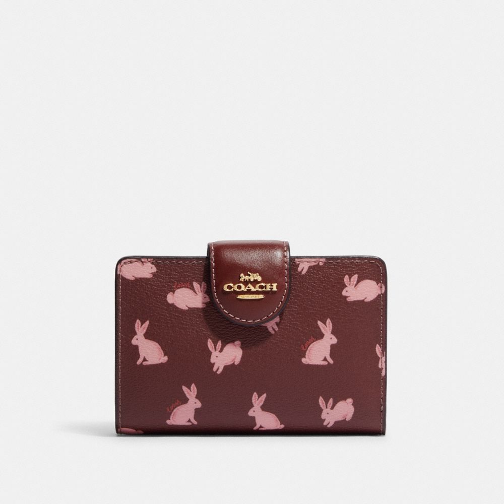 Lunar New Year Medium Corner Zip Wallet With Rabbit Print - CF526 - Gold/Wine Multi