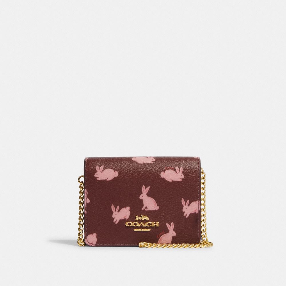 COACH CF527 Lunar New Year Mini Wallet On A Chain With Rabbit Print GOLD/WINE MULTI
