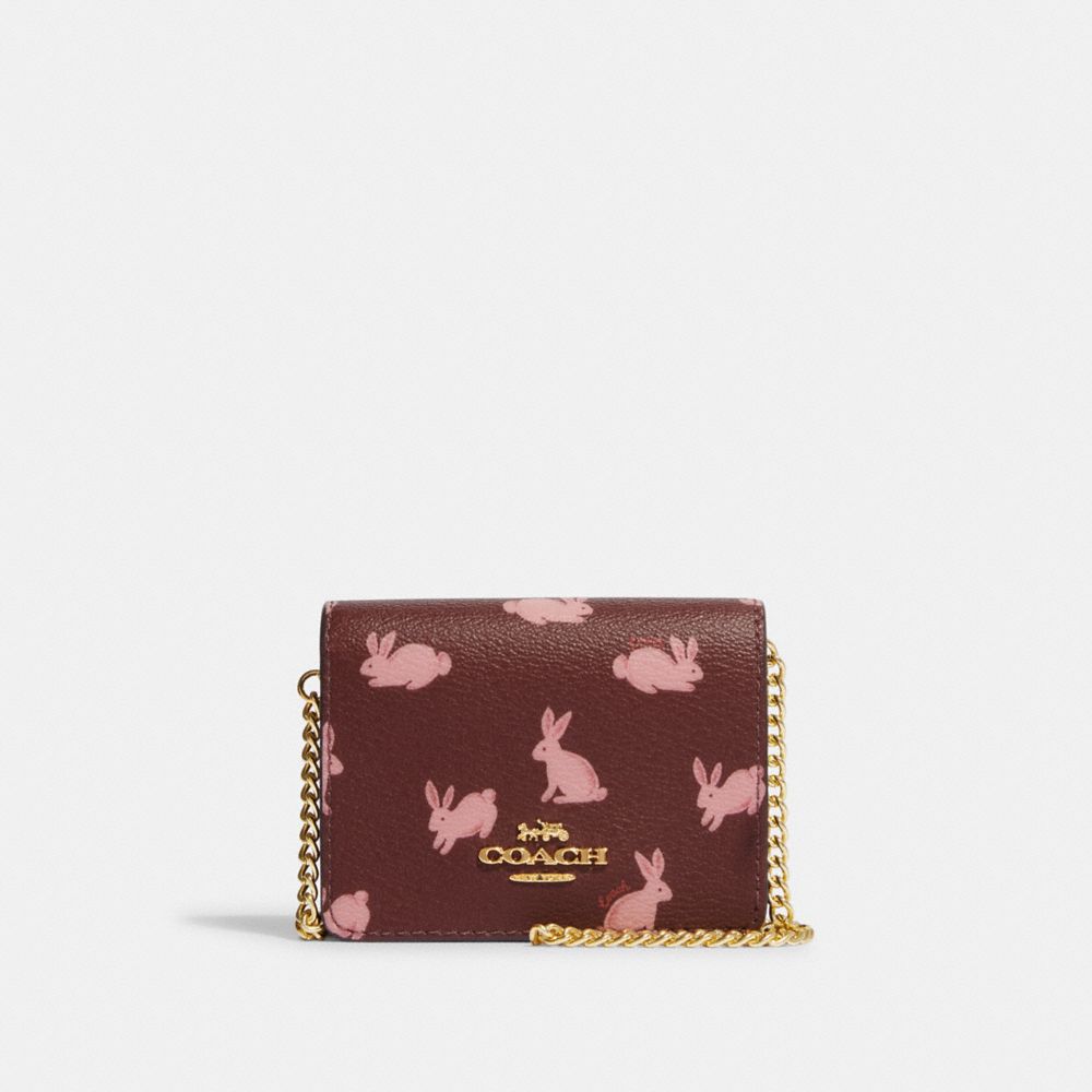 COACH CF527 Lunar New Year Mini Wallet On A Chain With Rabbit Print Gold/Wine Multi