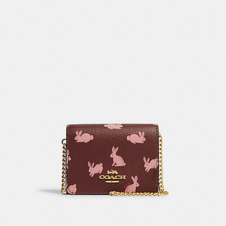 COACH CF527 Lunar New Year Mini Wallet On A Chain With Rabbit Print Gold/Wine Multi