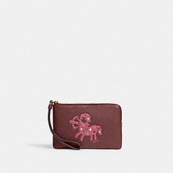 Corner Zip Wristlet With Sagittarius - CF532 - Gold/Wine Multi