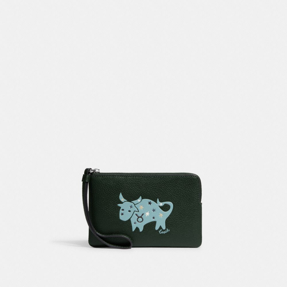 Corner Zip Wristlet With Taurus - CF536 - SV/Amazon Green Multi