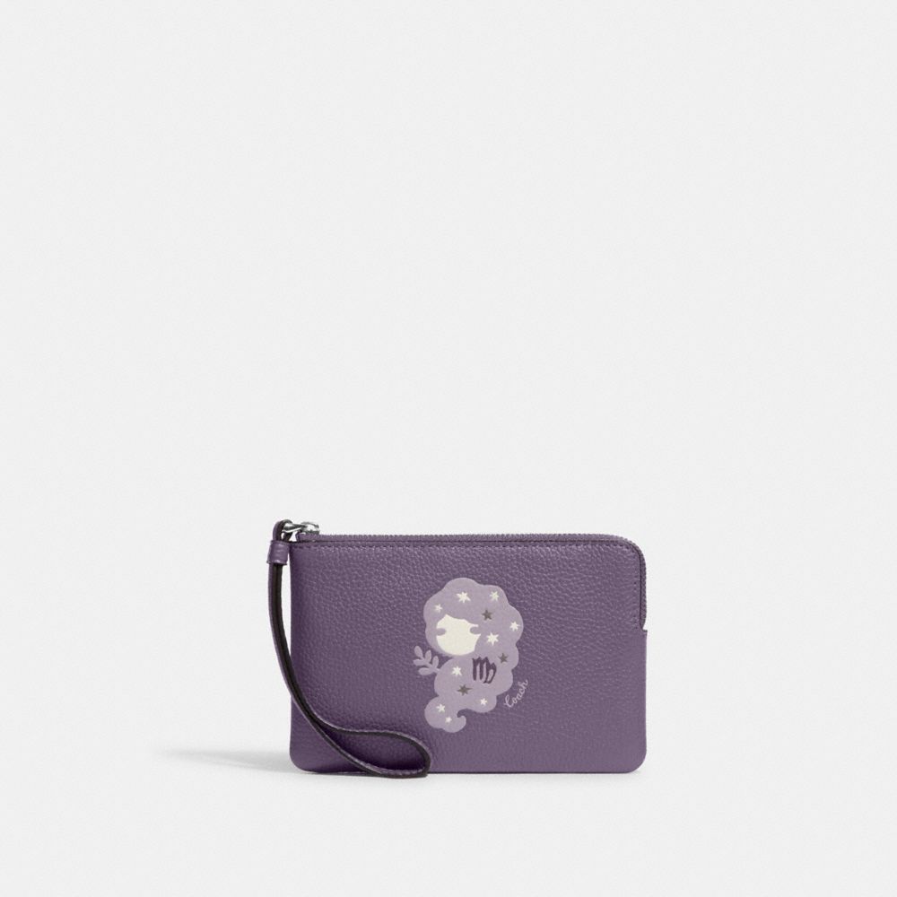 Corner Zip Wristlet With Virgo - CF537 - SV/Amethyst Multi