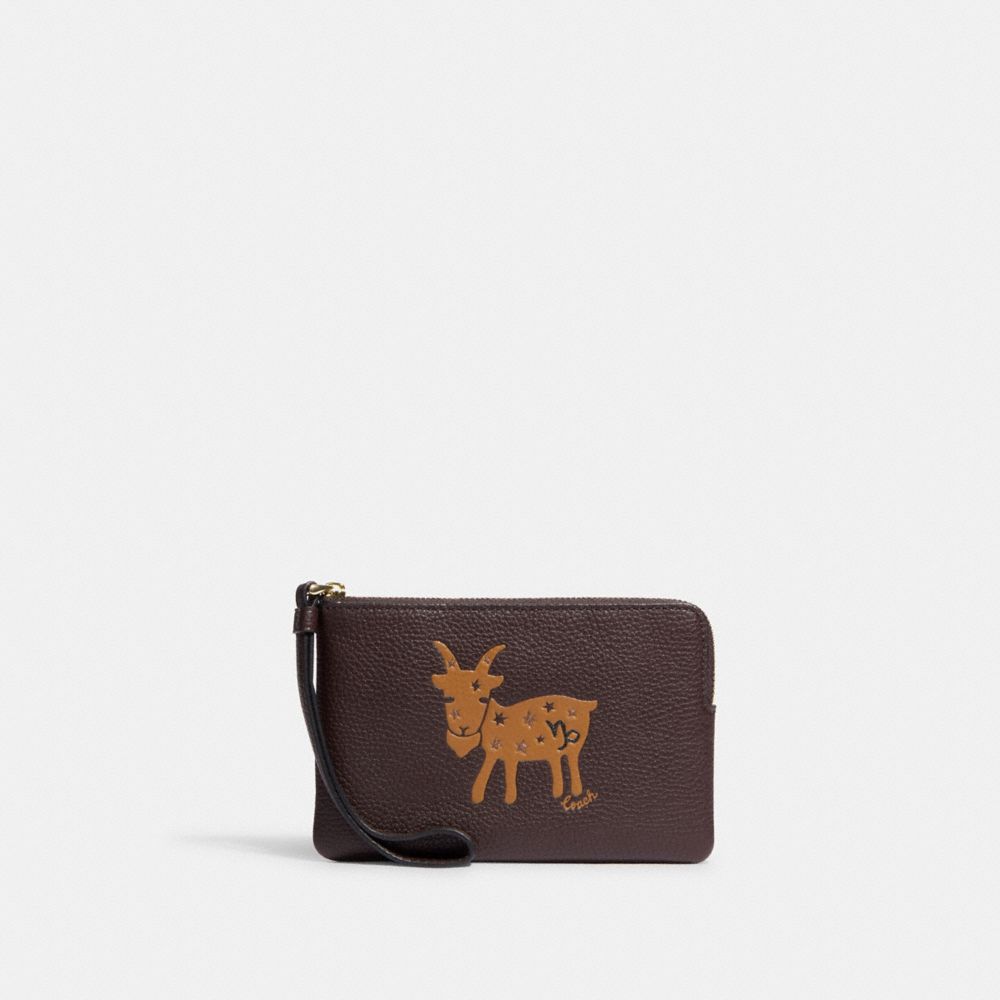 Corner Zip Wristlet With Capricorn - CF539 - IM/Oak Multi