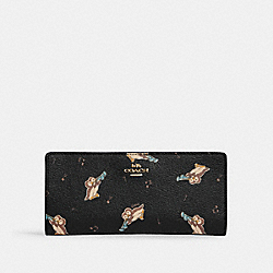 COACH CF540 Slim Zip Wallet With Penguin Print GOLD/BLACK MULTI