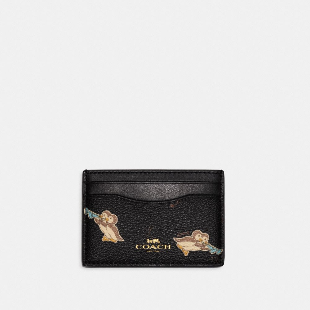 COACH CF542 Card Case With Penguin Print Gold/Black Multi