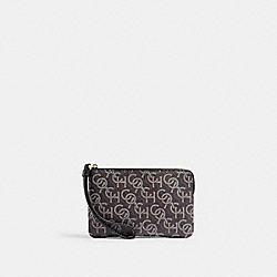 COACH CF548 Corner Zip Wristlet With Signature Monogram Print GOLD/BLACK