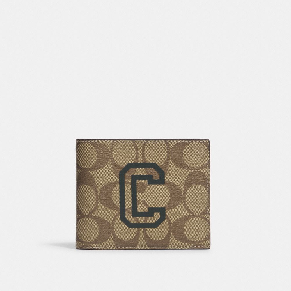 COACH CF611 3 In 1 Wallet In Signature Canvas With Varsity Motif BLACK ANTIQUE NICKEL/KHAKI/AMAZON GREEN