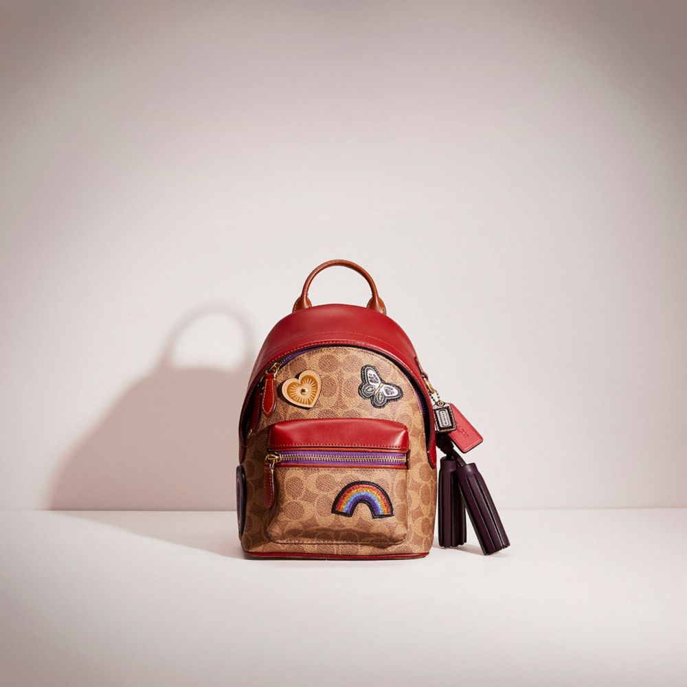 CF613 - Upcrafted Charter Backpack 18 In Colorblock Signature Canvas Brass/Tan Brick Red Multi