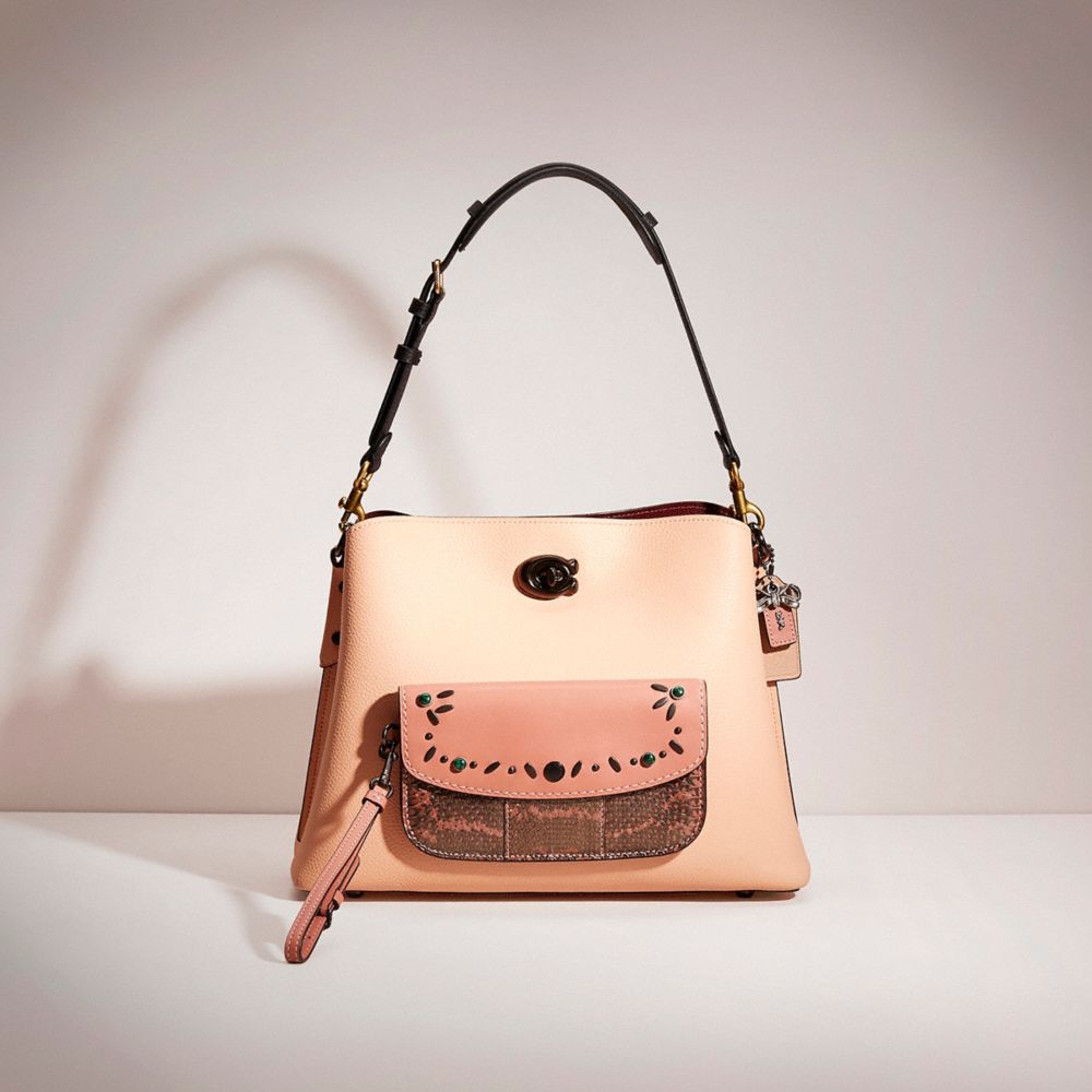 CF713 - Upcrafted Willow Shoulder Bag In Colorblock With Signature Canvas Interior Pewter/Faded Blush