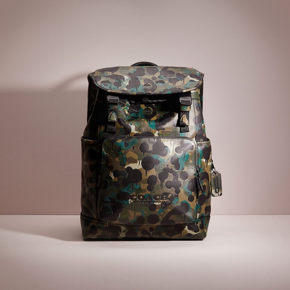 CF761 - Restored League Flap Backpack With Camo Print Matte Black/Green/Blue