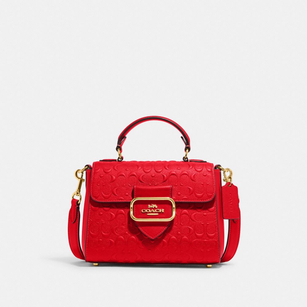 COACH CF854 Morgan Top Handle Satchel In Signature Leather Gold/Electric Red