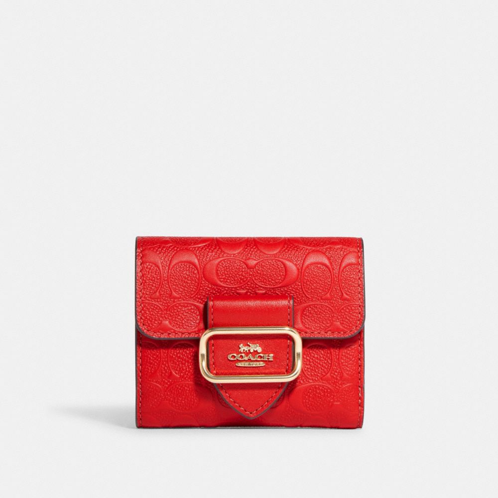 COACH CF855 Small Morgan Wallet In Signature Leather Gold/Electric Red