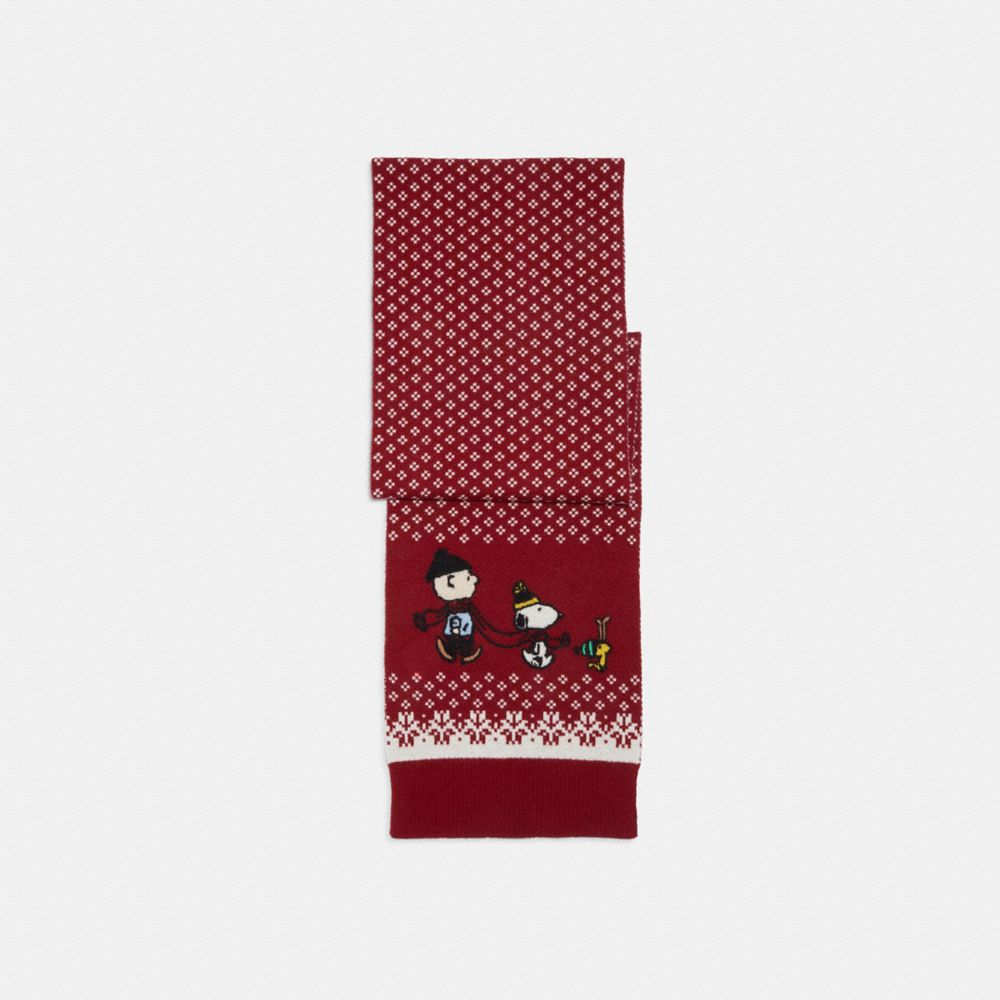Coach X Peanuts Oblong Scarf With Snoopy And Friends - CF869 - Burgundy