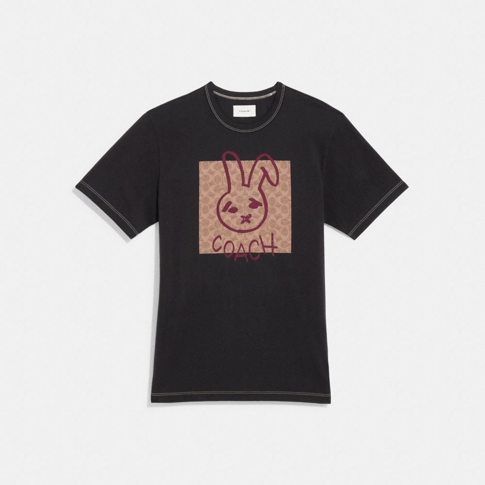 COACH CF884 Lunar New Year Signature Rabbit T Shirt In Organic Cotton Washed Black