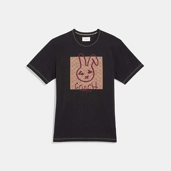 CF884 - Lunar New Year Signature Rabbit T Shirt In Organic Cotton Washed Black