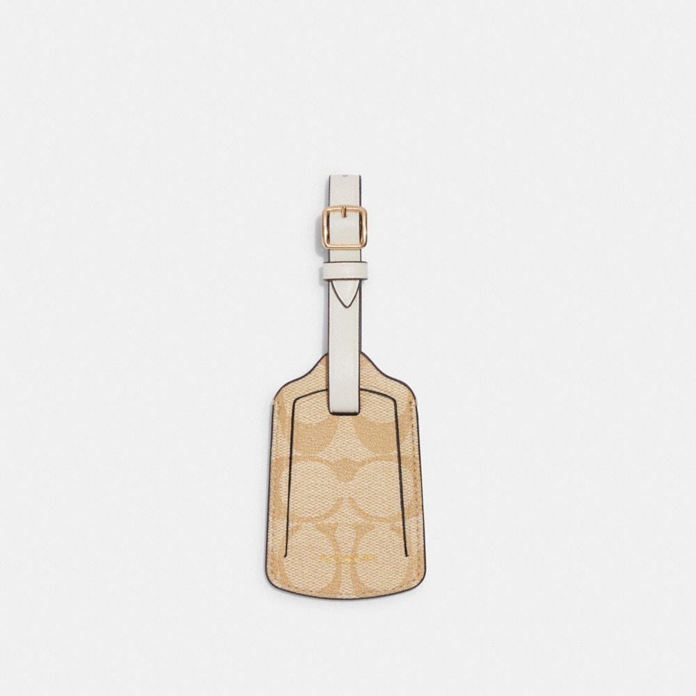 COACH CF888 Luggage Tag In Signature Canvas GOLD/LIGHT KHAKI CHALK