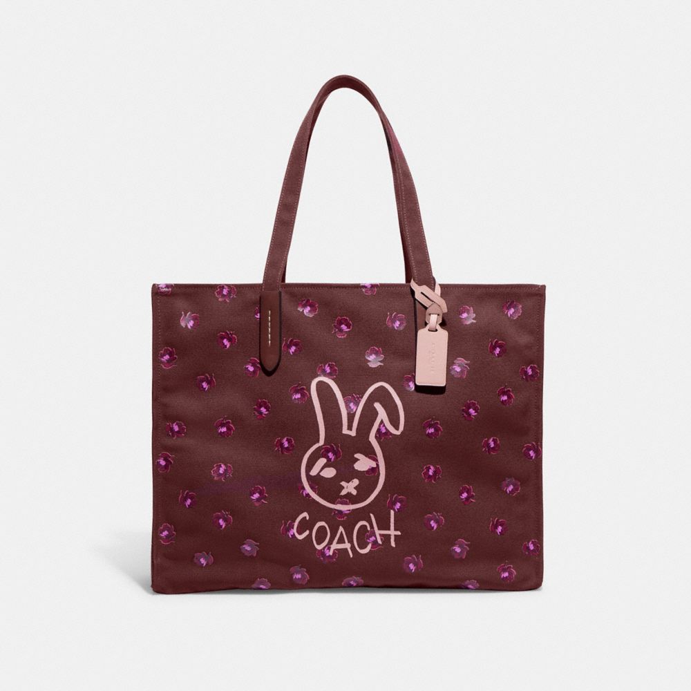 COACH CF926 Lunar New Year Tote 42 With Rabbit In 100 Percent Recycled Canvas Brass/Wine Multi