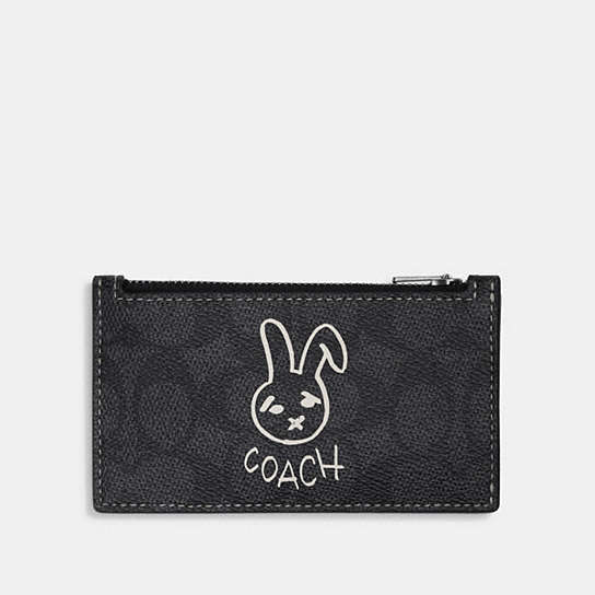 CF933 - Lunar New Year Zip Card Case In Signature Canvas With Rabbit Charcoal Multi