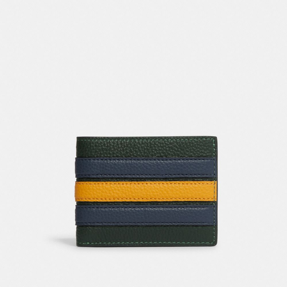 COACH CF935 Slim Billfold Wallet With Varsity Stripe QB/AMAZON GREEN/DENIM MULTI