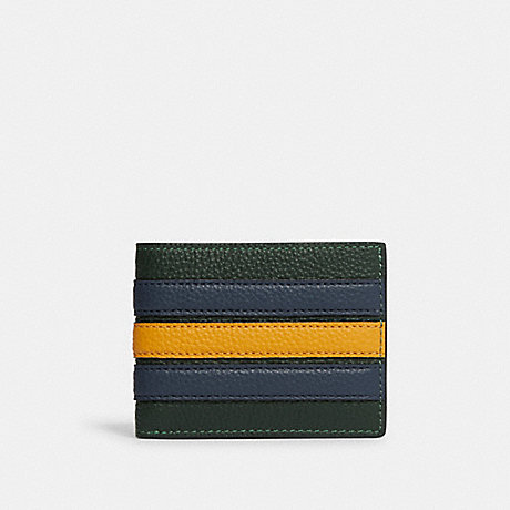 COACH CF935 Slim Billfold Wallet With Varsity Stripe QB/Amazon-Green/Denim-Multi