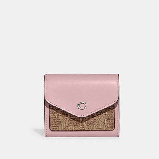 CF937 - Lunar New Year Wyn Small Wallet In Colorblock Signature Canvas Silver/Tan Powder Pink