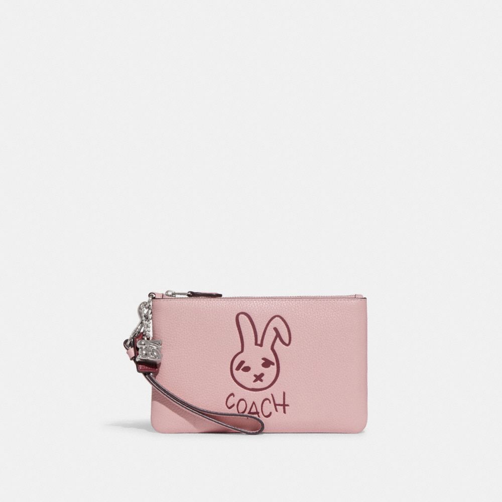 CF938 - Lunar New Year Small Wristlet With Rabbit Silver/Powder Pink Multi