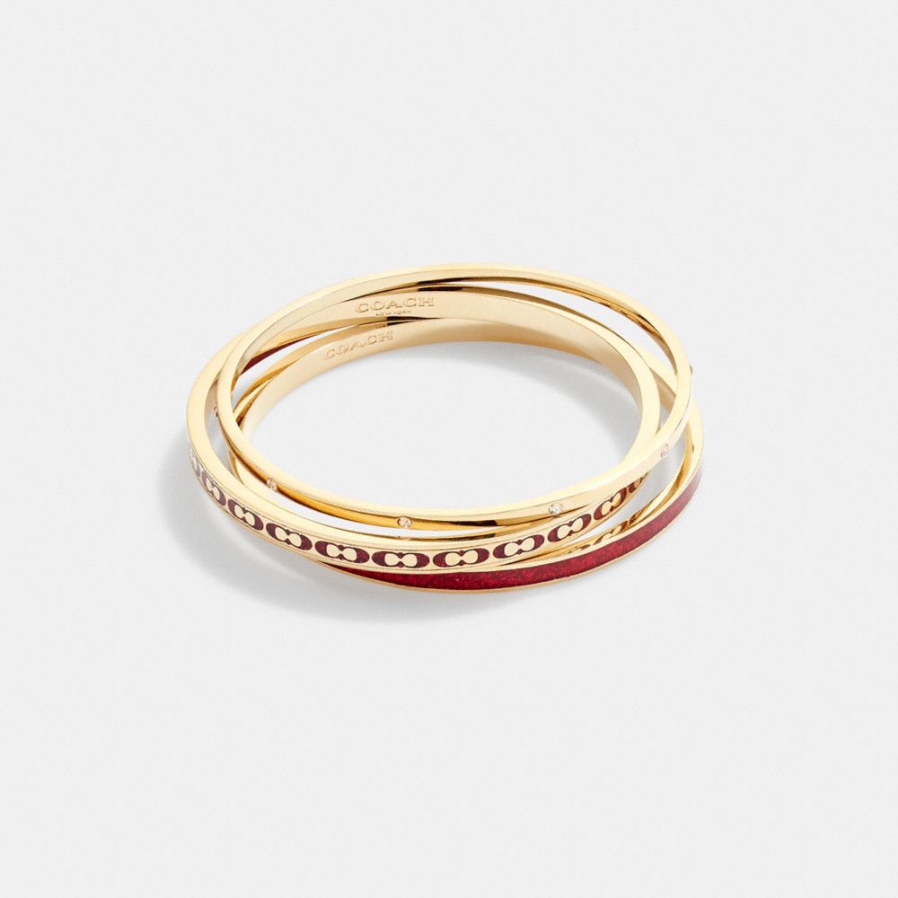 COACH CF981 Signature Enamel Bangle Set Gold/Red Glitter