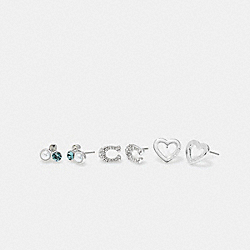 COACH CF983 Signature Stone Cluster Heart Earrings Set SILVER/BLUE