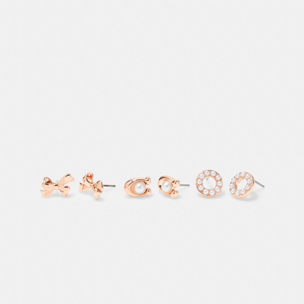 Signature Pearl Bow Earrings Set - CF984 - Rose Gold