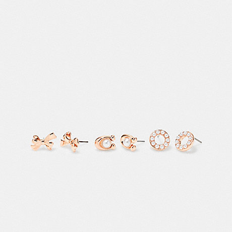 COACH CF984 Signature Pearl Bow Earrings Set Rose-Gold
