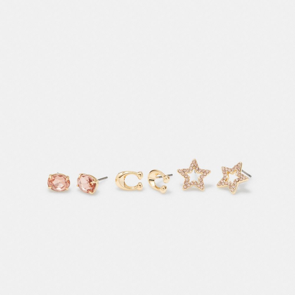 COACH CF985 Signature Star Earrings Set Gold/Pink