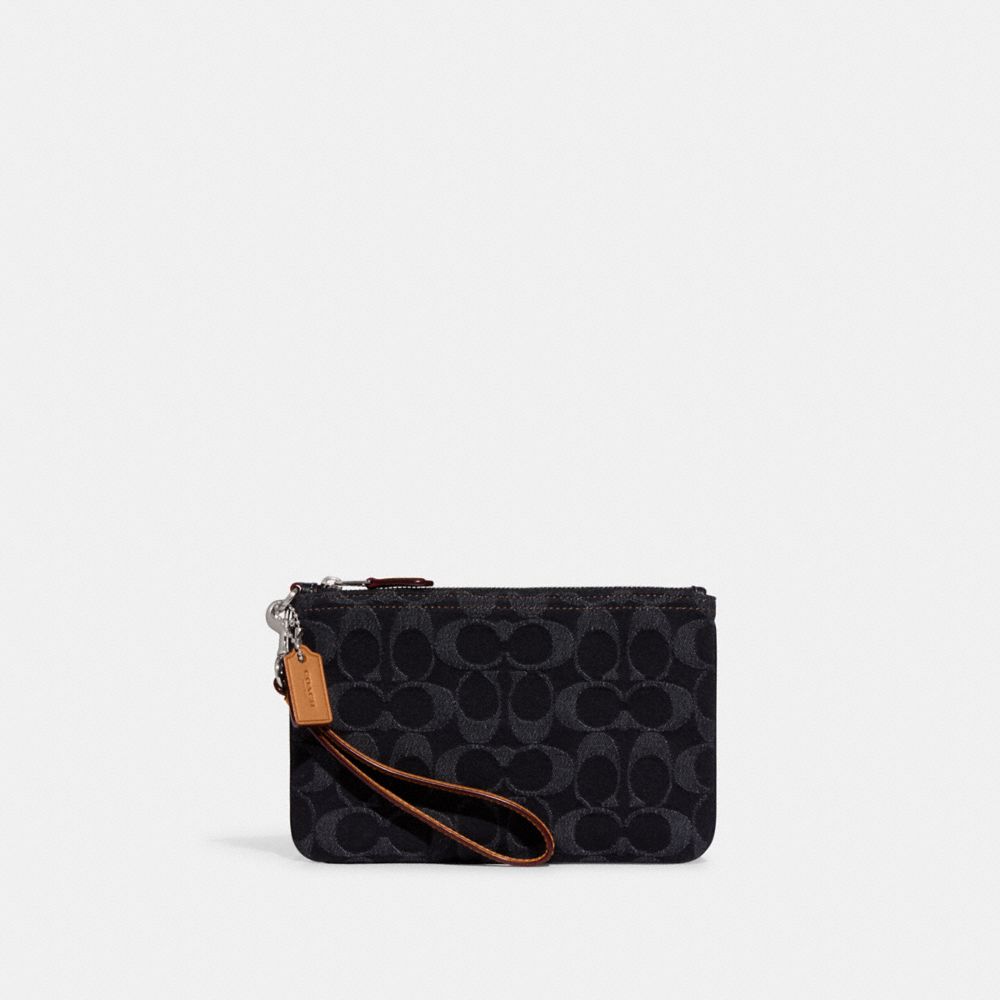 CF992 - Small Wristlet In Signature Denim Silver/Black Denim