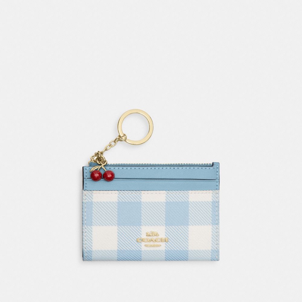 COACH&reg;,Mini Skinny Id Case With Gingham Print And Charm,,Front View
