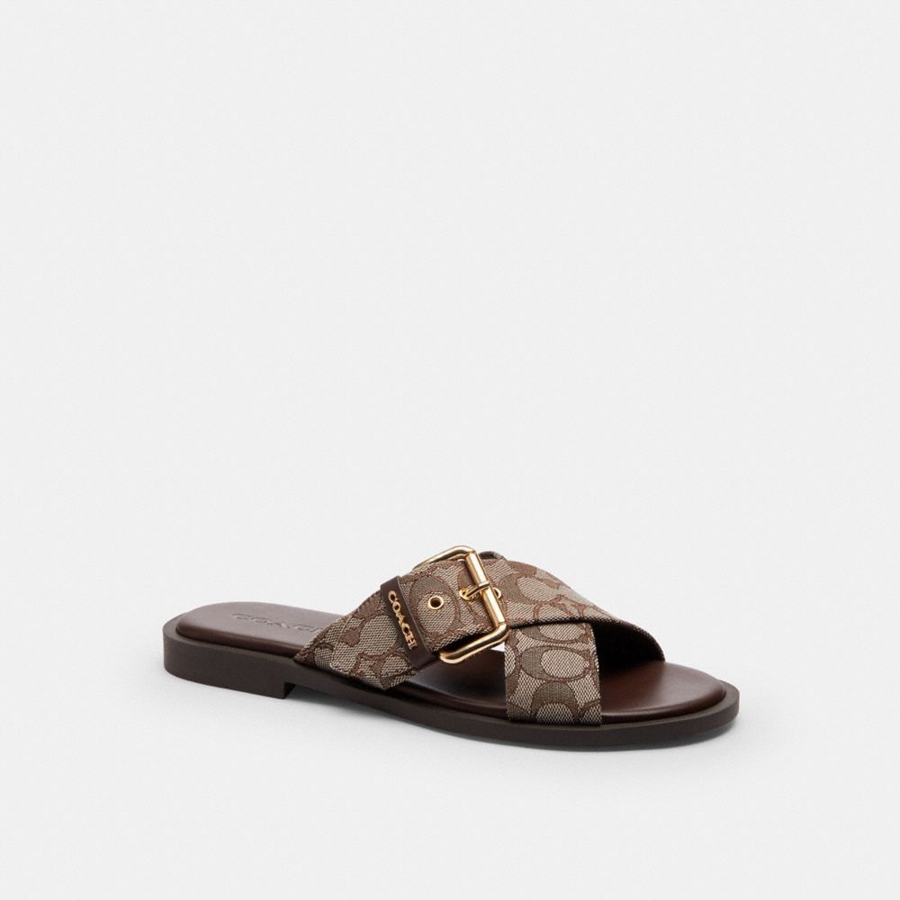 Crisscross Buckle Sandal In Signature Jacquard - CFA91 - Oak/Maple