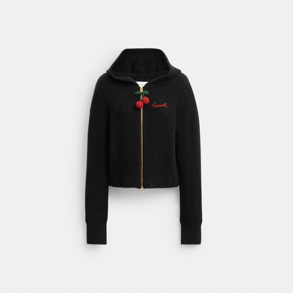 COACH®,Cherry Charm Knit Hoodie,,Front View