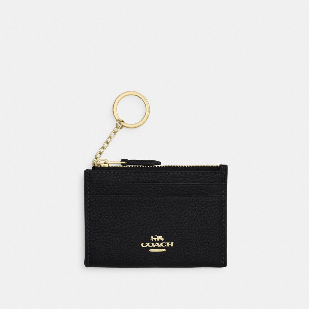 COACH®,Mini Skinny Id Case,Recycled Polyester,Leather,Card Case,Metal Material,Metal,Logo,Key Ring,Gold Metal,Casual,,Front View