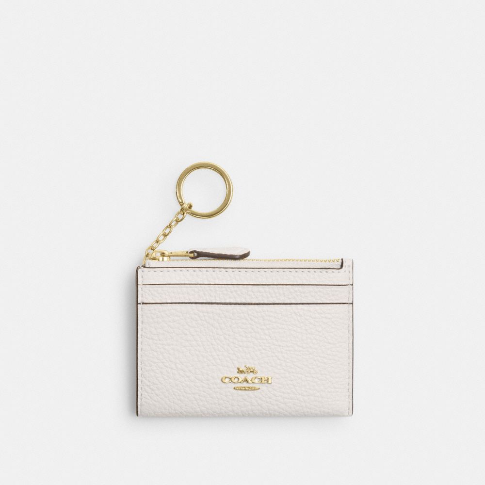 COACH®,Mini Skinny Id Case,Recycled Polyester,Leather,Card Case,Metal Material,Metal,Logo,Key Ring,Gold Metal,Casual,,Front View