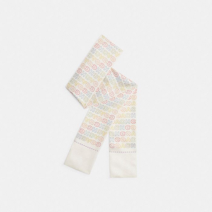 COACH STITCH PRINT SILK STRAIGHT SKINNY SCARF