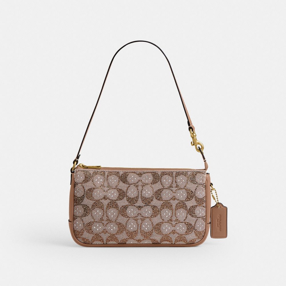 COACH&reg;,Plaza Bag In Crystal Signature Jacquard,Cotton,Recycled Polyester,Wristlet,Metal Material,Logo,Sustainable,Party, F...,Beige,Front View