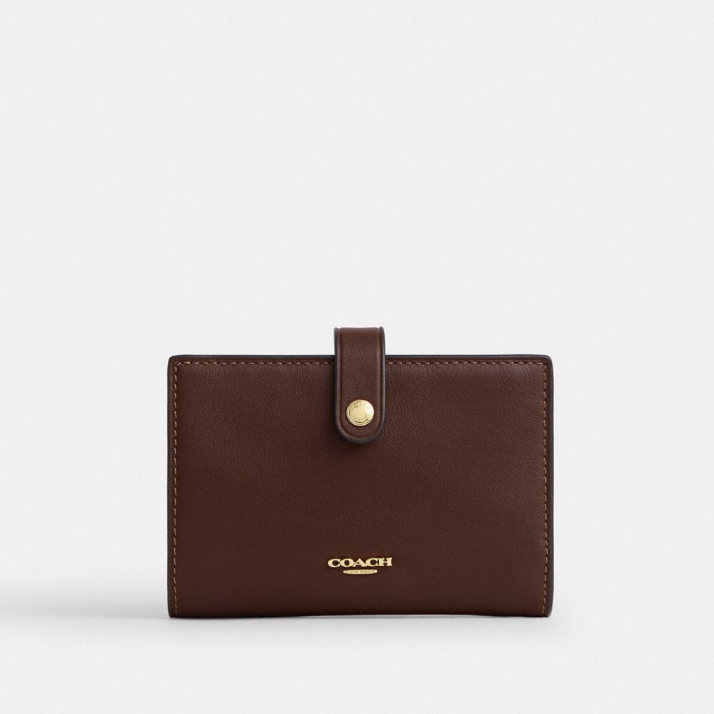 COACH®,2-In-1 Wallet,Leather,Card Case,Logo,Metal,Set,Gold Metal,Casual,Brown,Front View