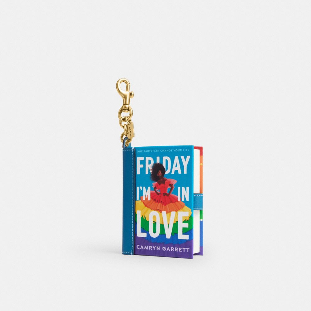 COACH CFK53 Friday I'm In Love By Camryn Garrett Book Bag Charm BRASS/MULTI