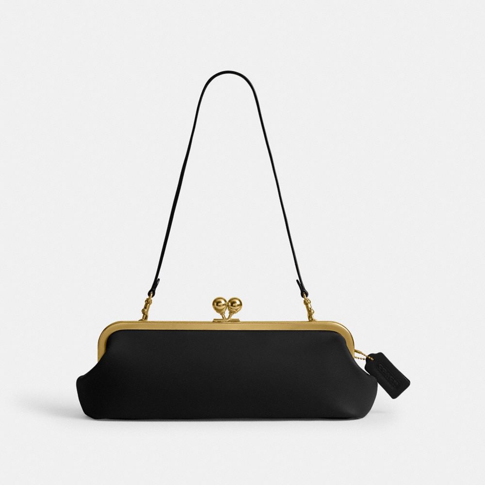 COACH®,Kisslock Frame Bag 30,Leather,Metal Material,Pendant,Adjustable,Brass,Day Party,Black,Front View
