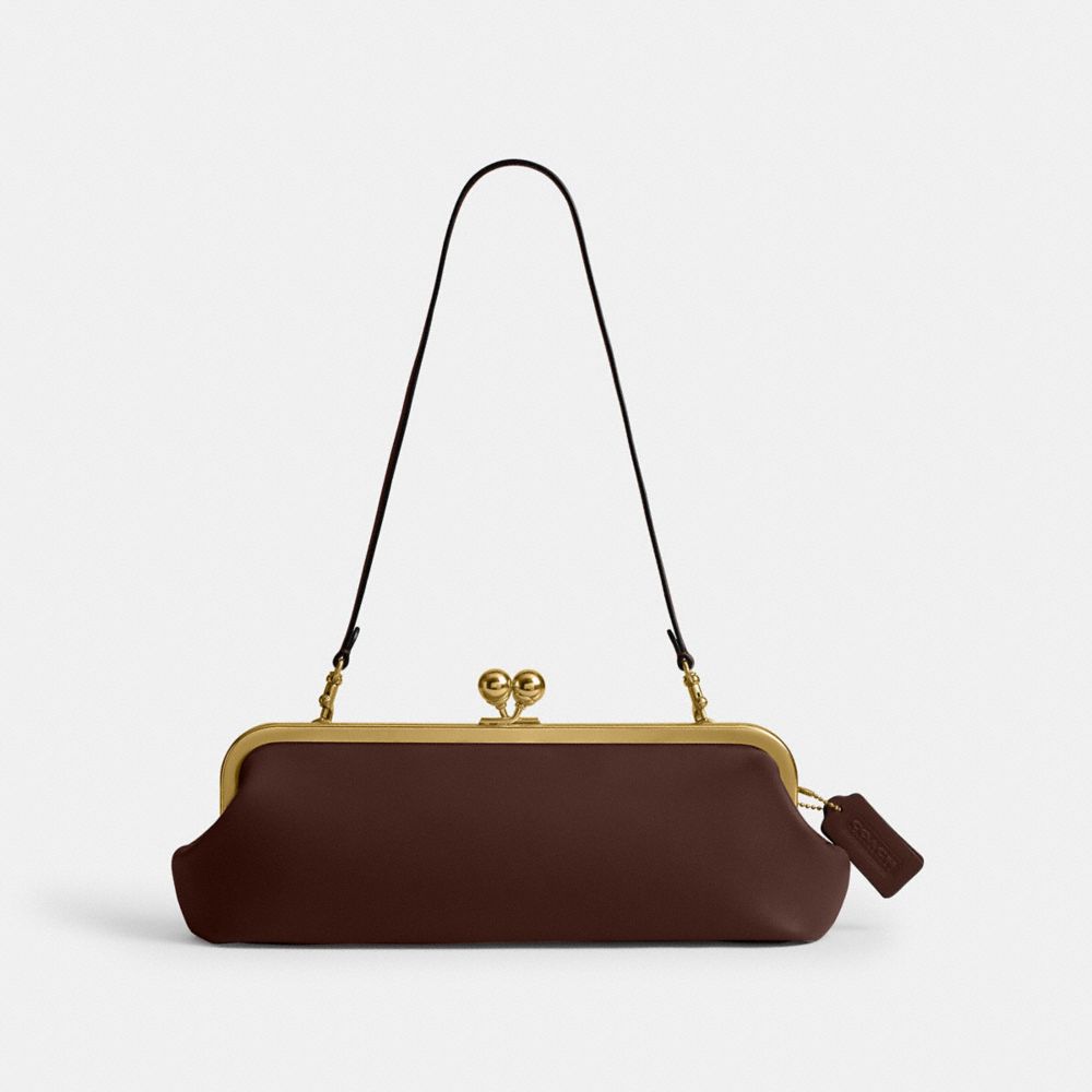 COACH®,Kisslock Frame Bag 30,Leather,Metal Material,Pendant,Adjustable,Brass,Day Party,Brown,Front View