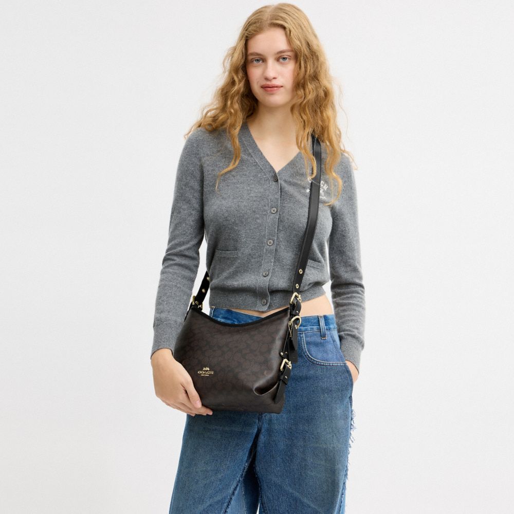 LAUREL SHOULDER BAG WITH BUCKLES IN SIGNATURE CANVAS