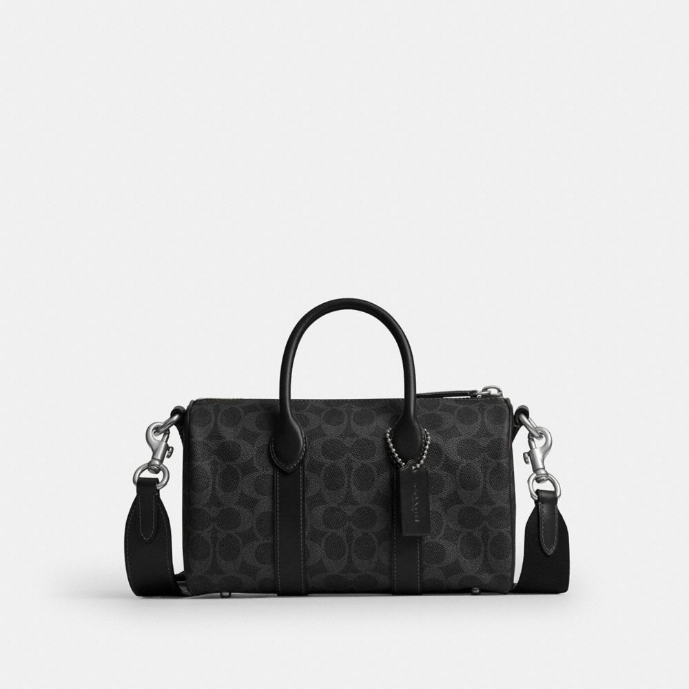 COACH®,Compass Bag 25 In Signature UpcraftedLeather,Cotton,Leather,Synthetic,Duffle Bag,Faux Leather,Logo,Sustainable,Compact,Black,Front View