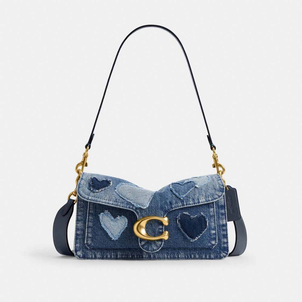 TABBY SHOULDER BAG 26 IN REGENERATIVE COTTON DENIM WITH HEARTS