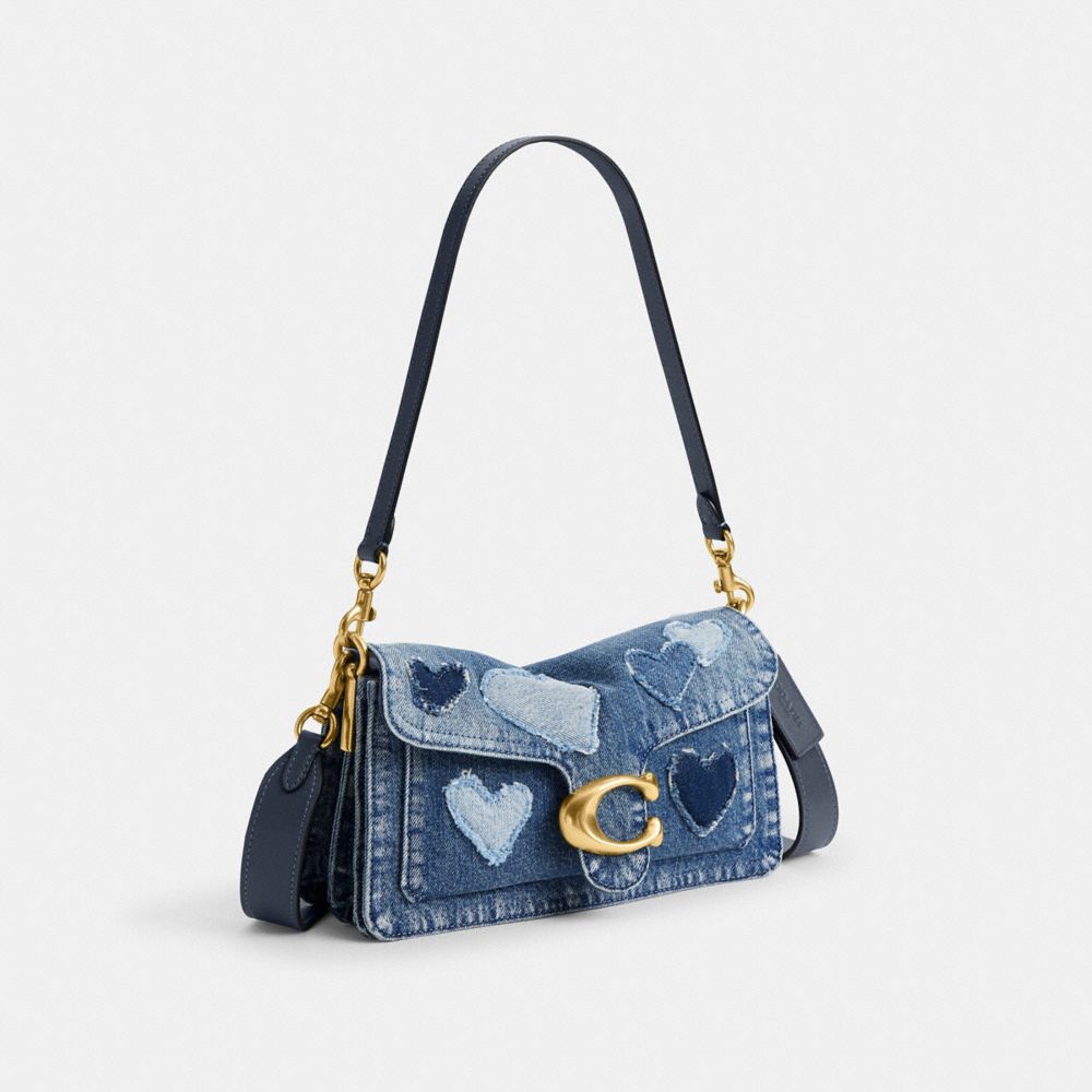 TABBY SHOULDER BAG 26 IN REGENERATIVE COTTON DENIM WITH HEARTS